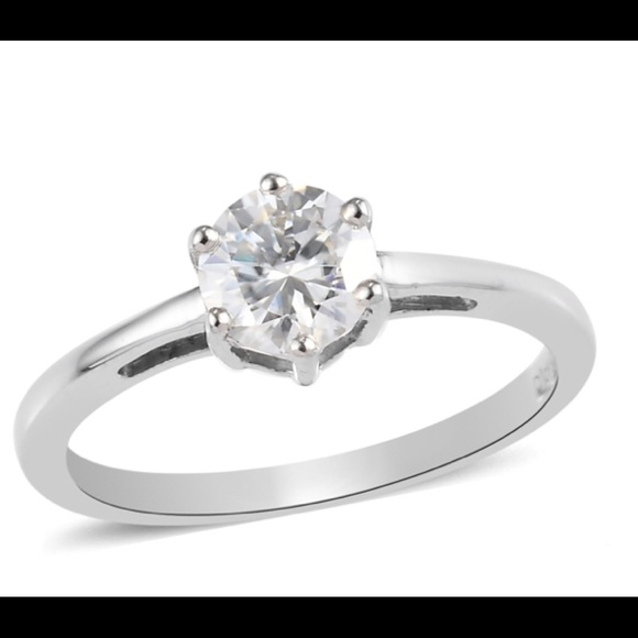 Moissanite VS EF Solitaire Ring in Platinum Over Sterling Silver - Picture 1 of 6